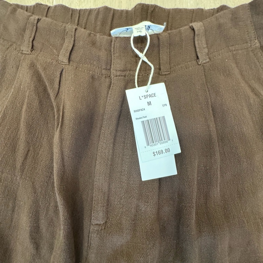 NWT LSPACE RHODES BROWN LINEN TROUSERS- SIZE M RETAILS $178 - Picture 2 of 4